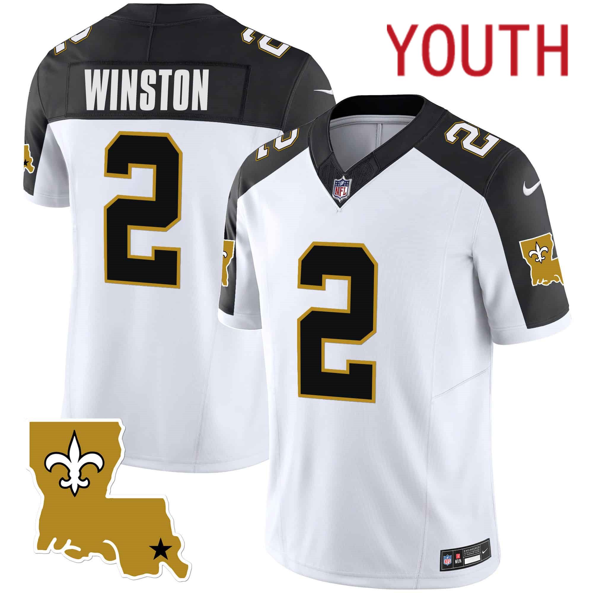 Youth New Orleans Saints 2 Winston White 2024 Nike 1987 Legacy Vapor Limited NFL Jersey style 1